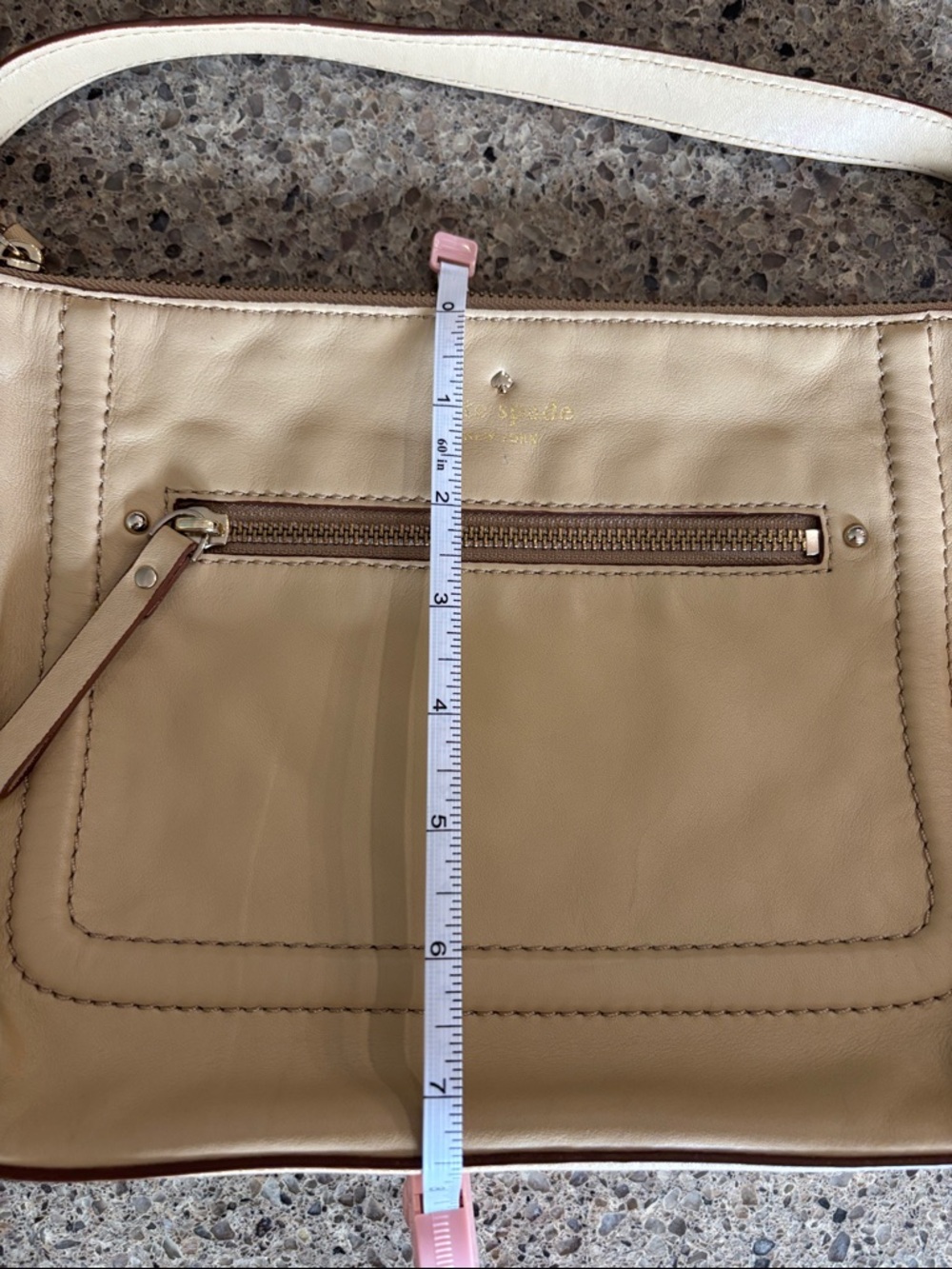 kate spade Beige Leather Shoulder Bag with Front Zip Pocket - Picture 6 of 7